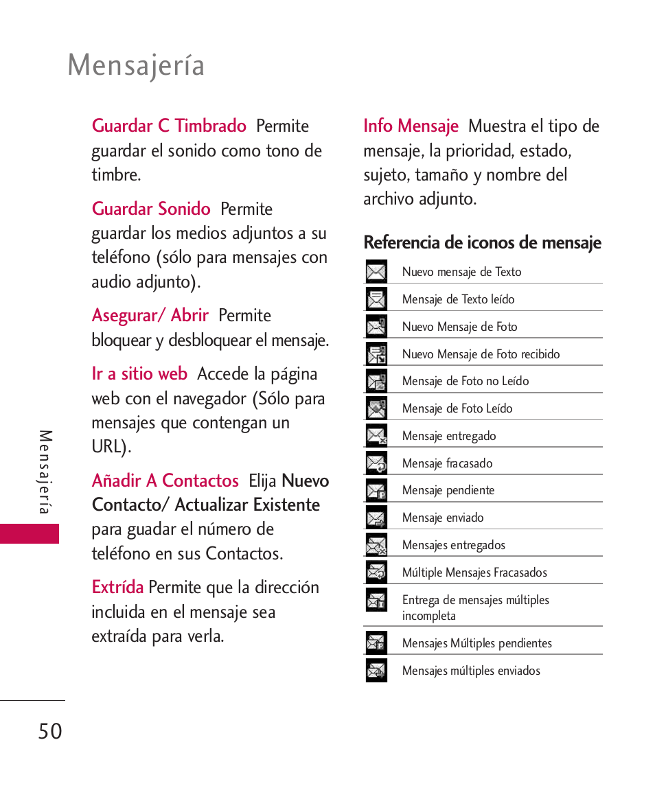 Mensajería | LG UN270 User Manual | Page 187 / 282