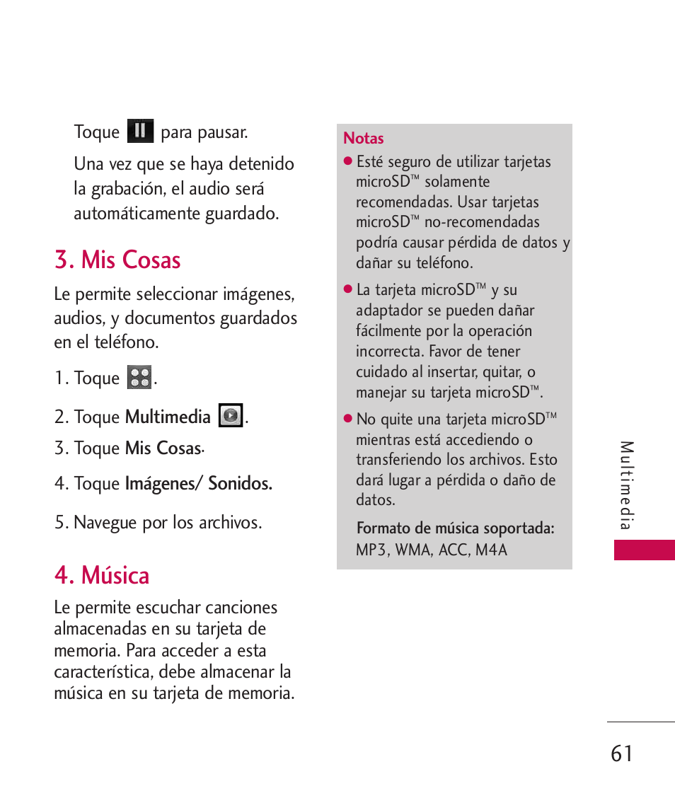 Mis cosas, M?ica, Música | Multimedia, Imágenes/ sonidos | LG UN270 User Manual | Page 198 / 282
