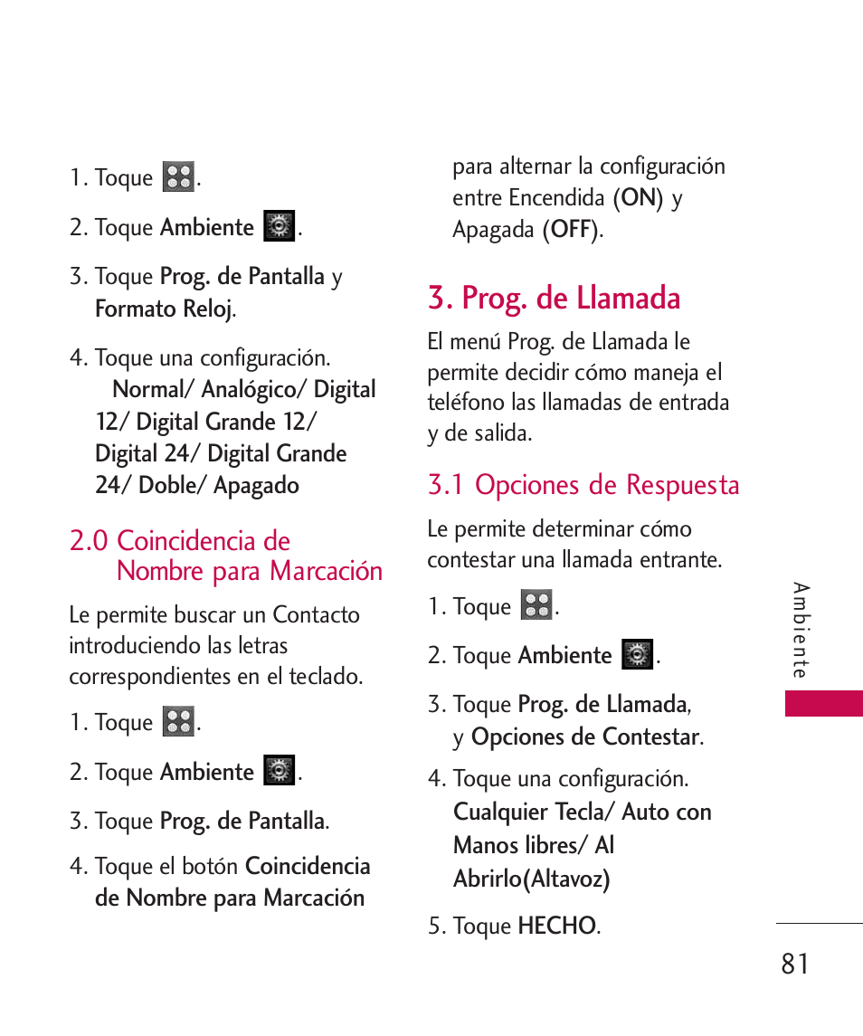 0 coincidencia de nombre, Prog. de llamada, 1 opciones de contestar | 0 coincidencia de nombre, Para marcación, 0 coincidencia de nombre para marcación, 1 opciones de respuesta | LG UN270 User Manual | Page 218 / 282