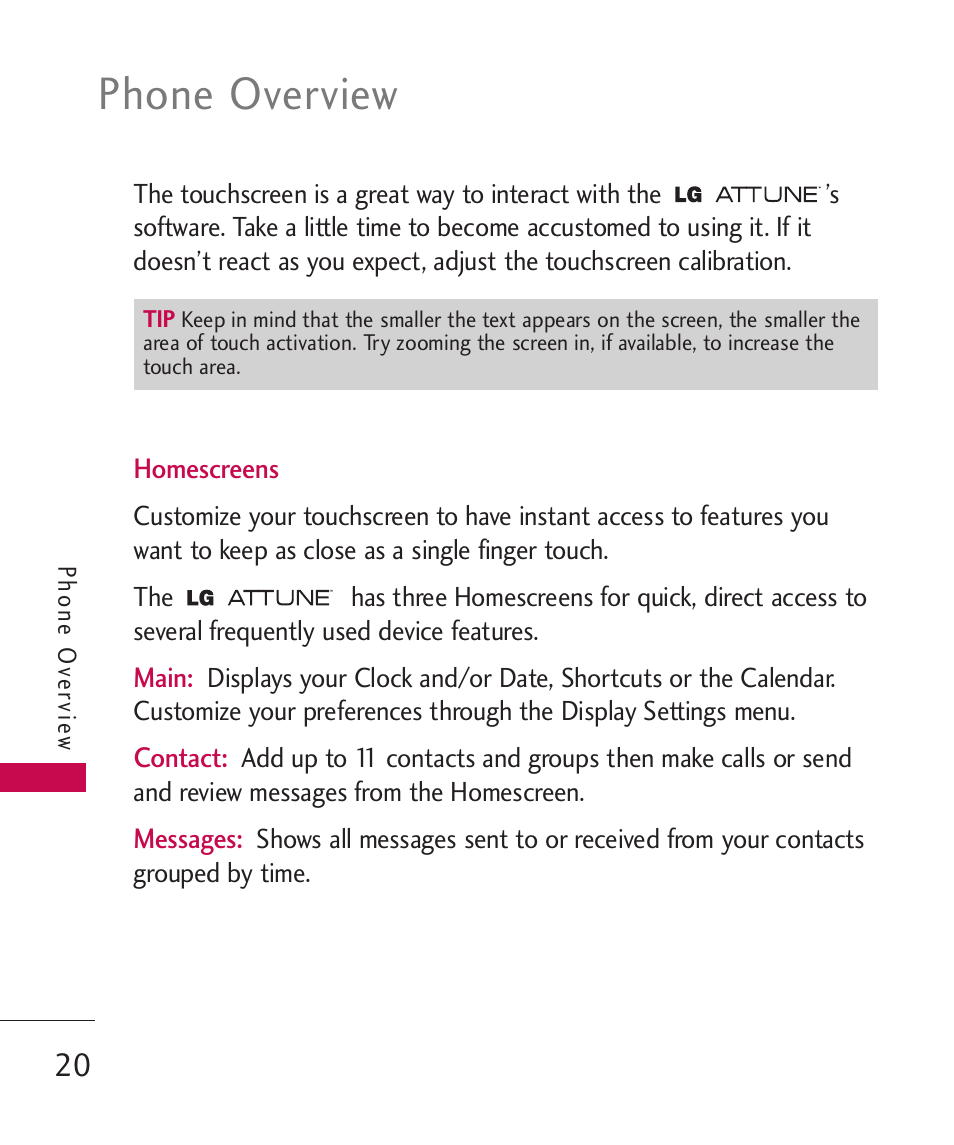 Phone overview | LG UN270 User Manual | Page 22 / 282