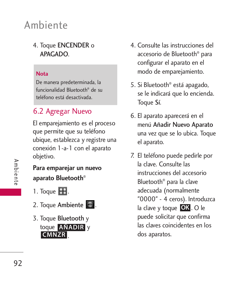 2 agregar nuevo, Ambiente | LG UN270 User Manual | Page 229 / 282