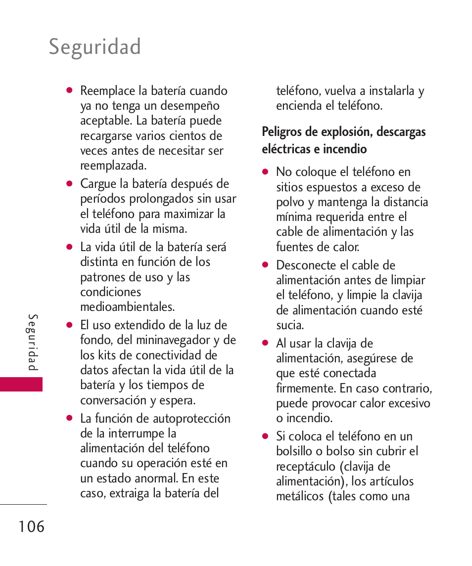 Peligros de explosi?, desca, Seguridad | LG UN270 User Manual | Page 243 / 282