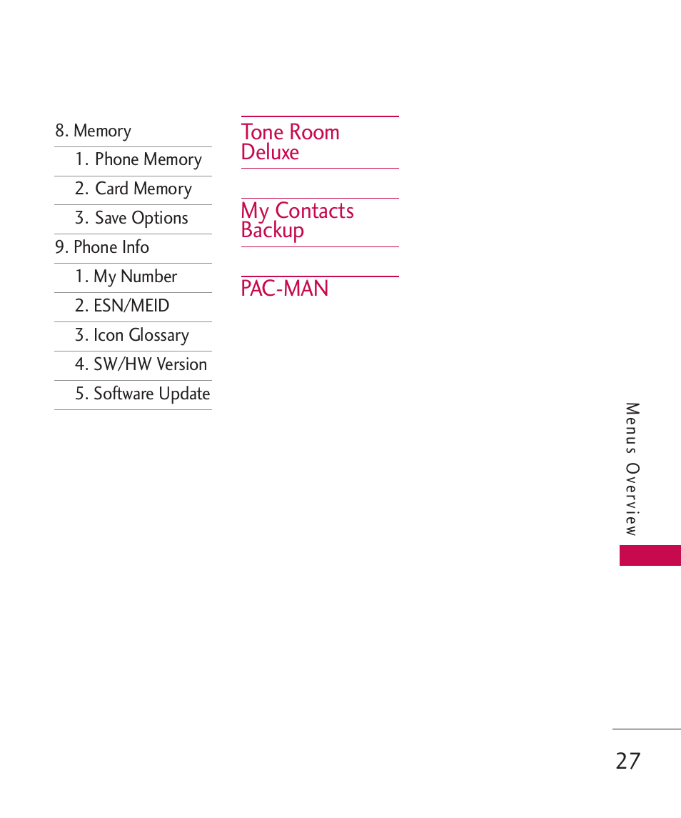 Tone room deluxe my contacts backup pac-man 27 | LG UN270 User Manual | Page 29 / 282