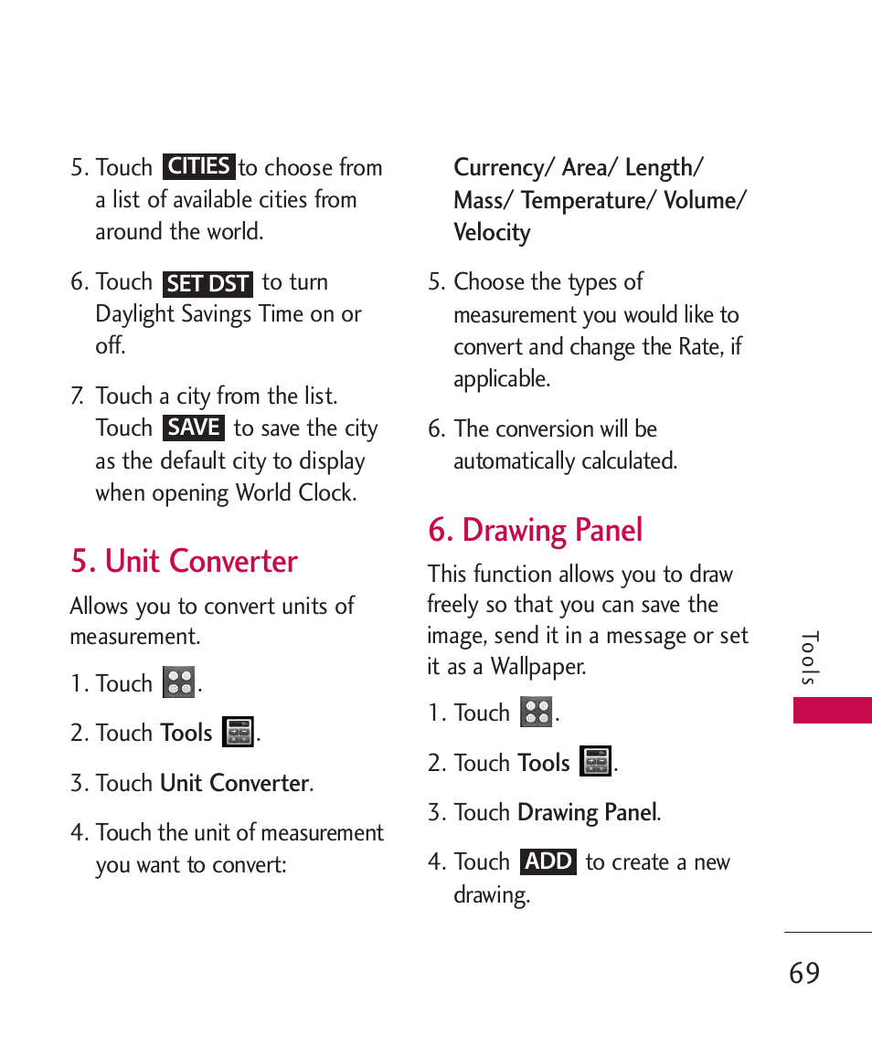 Unit converter, Drawing panel | LG UN270 User Manual | Page 71 / 282