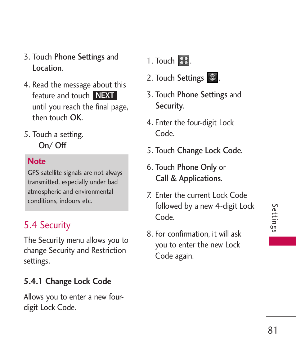 4 security, 1 change lock code | LG UN270 User Manual | Page 83 / 282