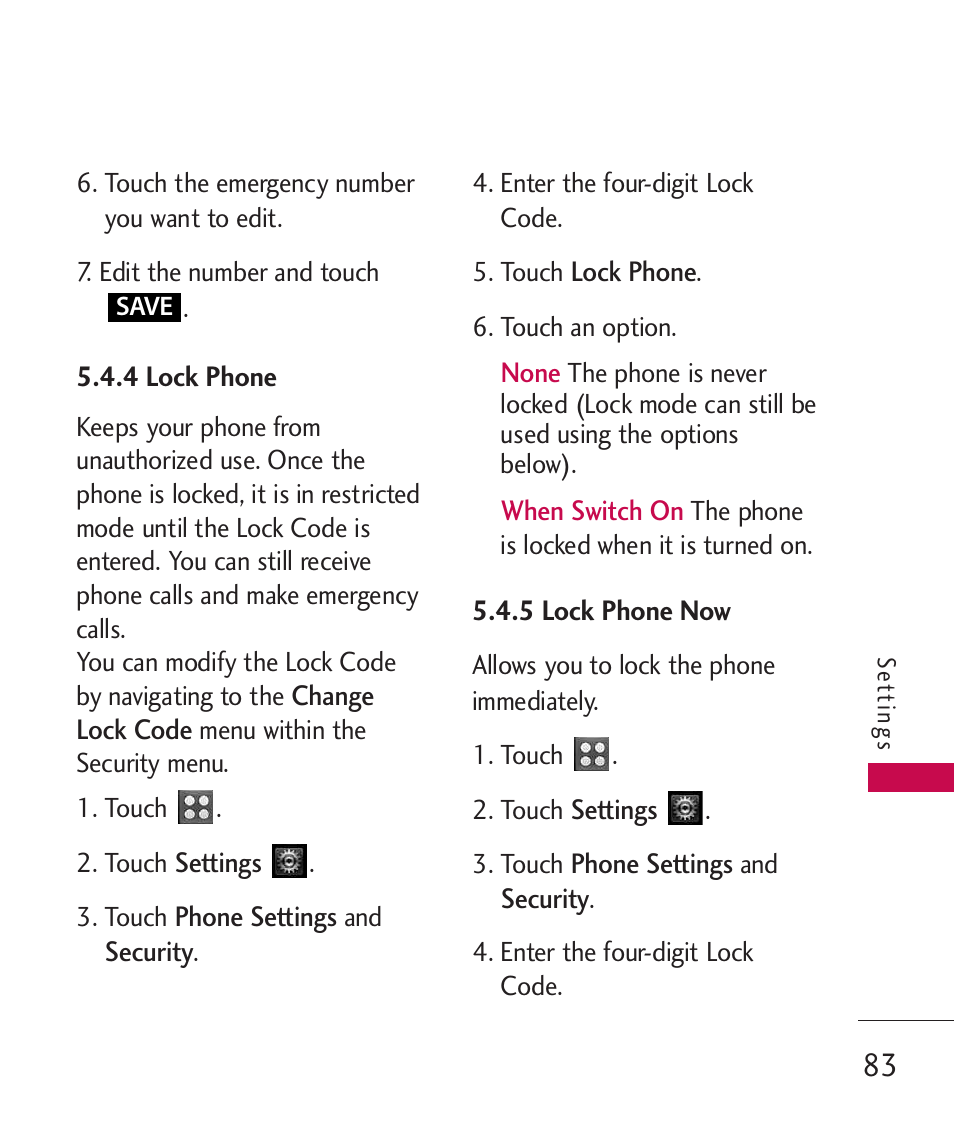 4 lock phone, 5 lock phone now | LG UN270 User Manual | Page 85 / 282