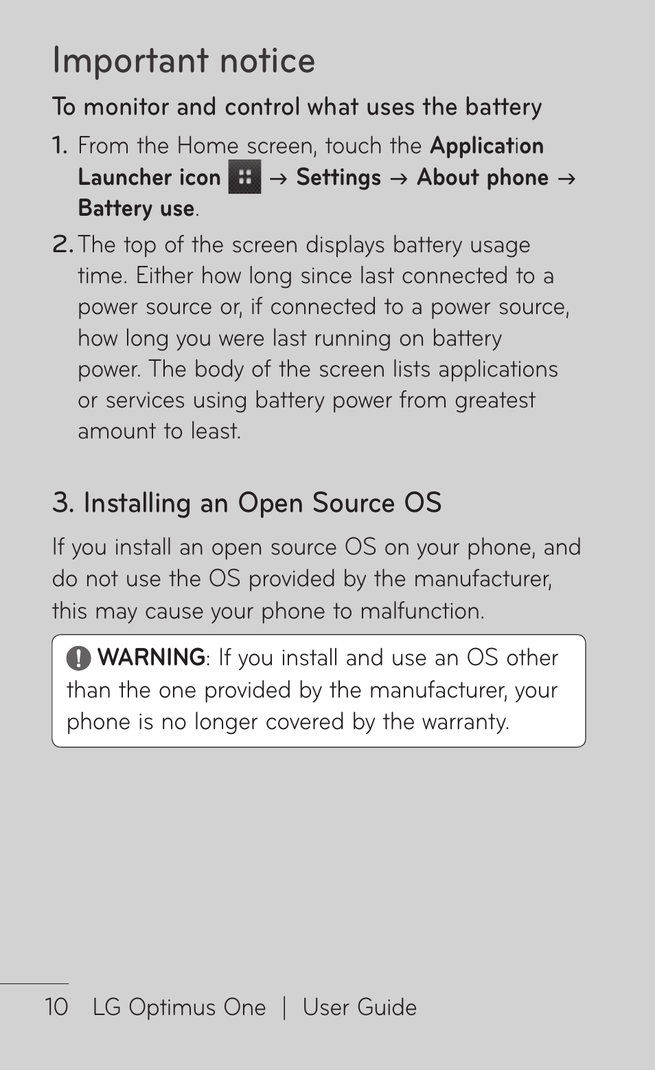 Important notice, Installing an open source os | LG LGP504 User Manual | Page 10 / 380