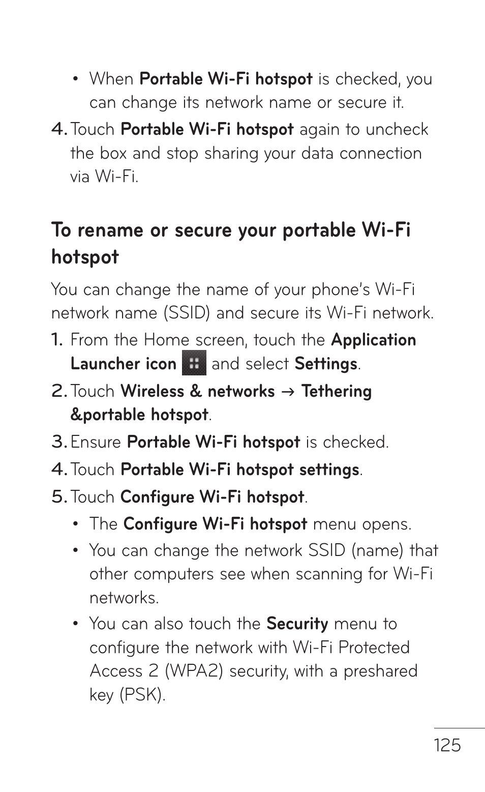 To rename or secure your portable wi-fi hotspot | LG LGP504 User Manual | Page 125 / 380