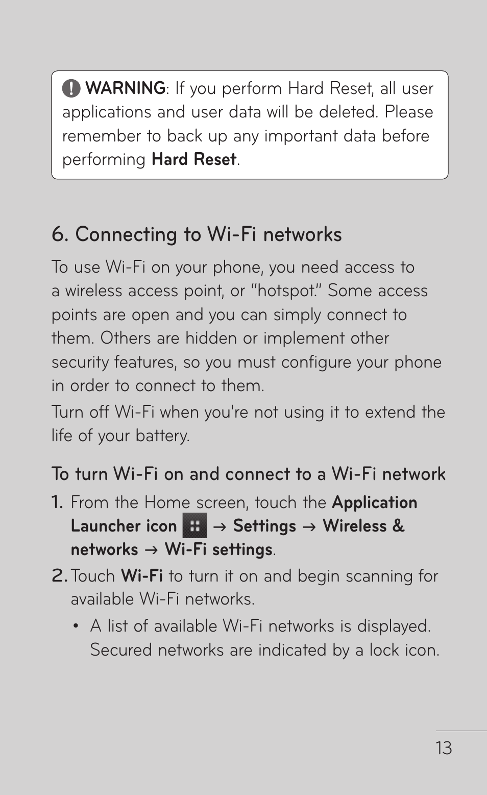 Connecting to wi-fi networks | LG LGP504 User Manual | Page 13 / 380