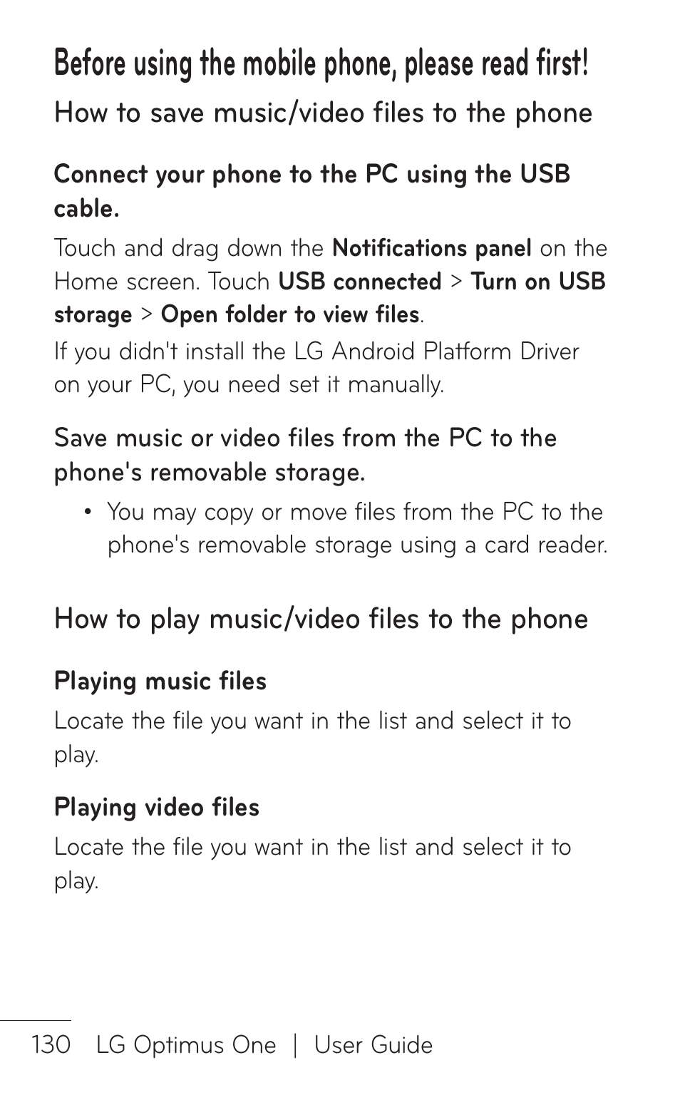 Before using the mobile phone, please read first | LG LGP504 User Manual | Page 130 / 380