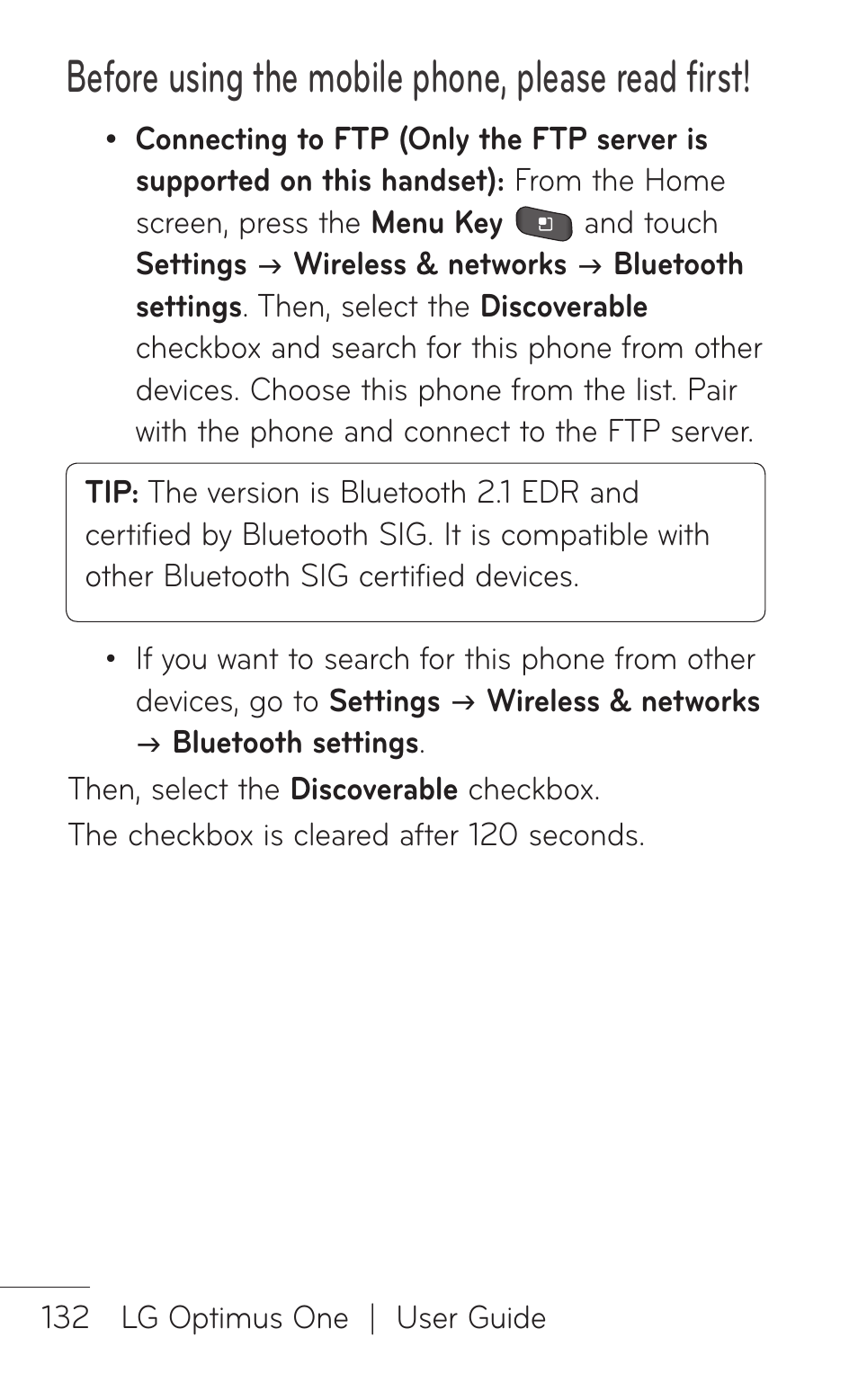 Before using the mobile phone, please read first | LG LGP504 User Manual | Page 132 / 380