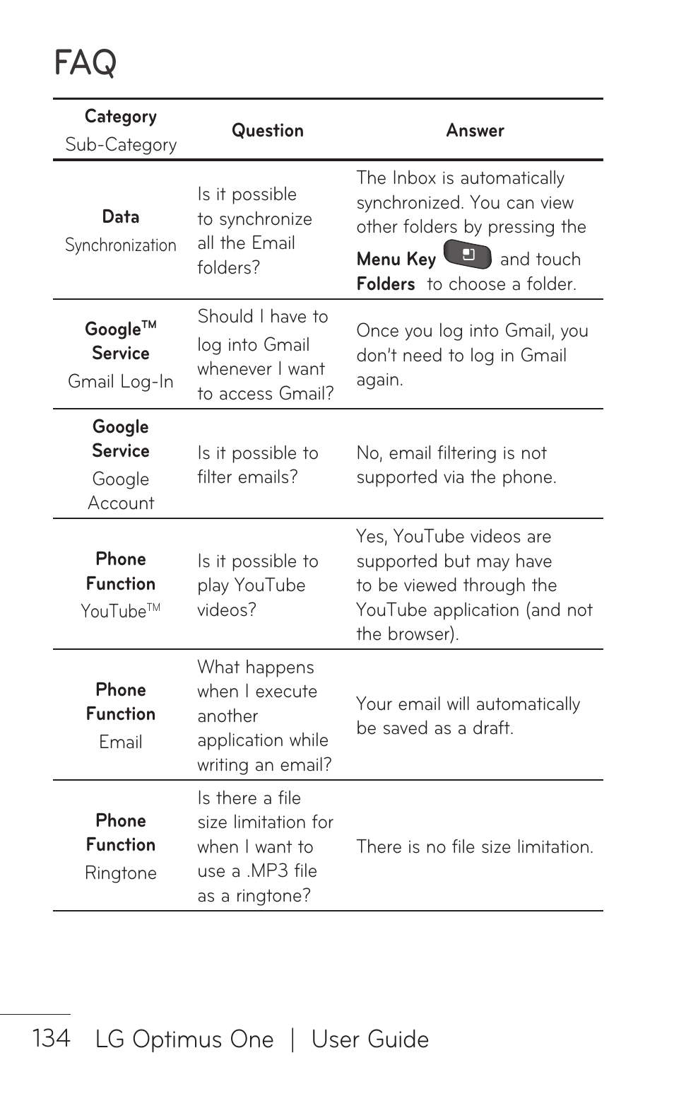 13 lg optimus one | user guide | LG LGP504 User Manual | Page 134 / 380