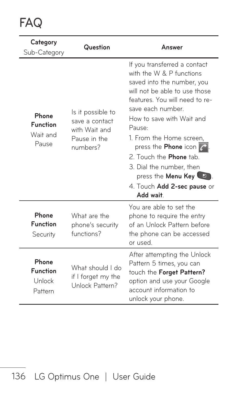 136 lg optimus one | user guide | LG LGP504 User Manual | Page 136 / 380