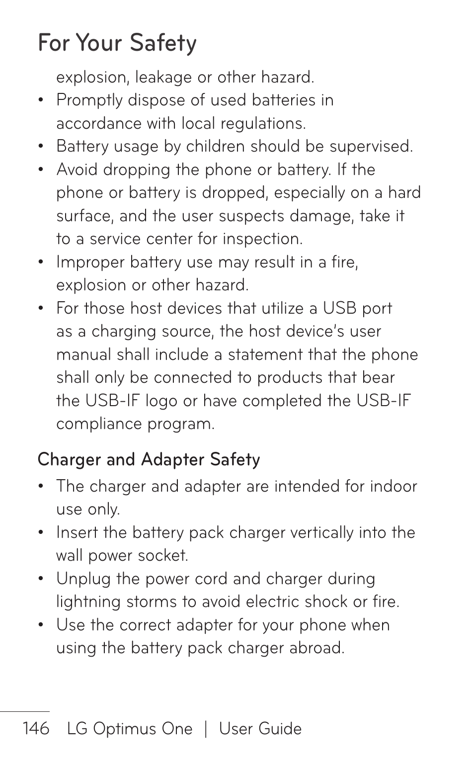 For your safety | LG LGP504 User Manual | Page 146 / 380