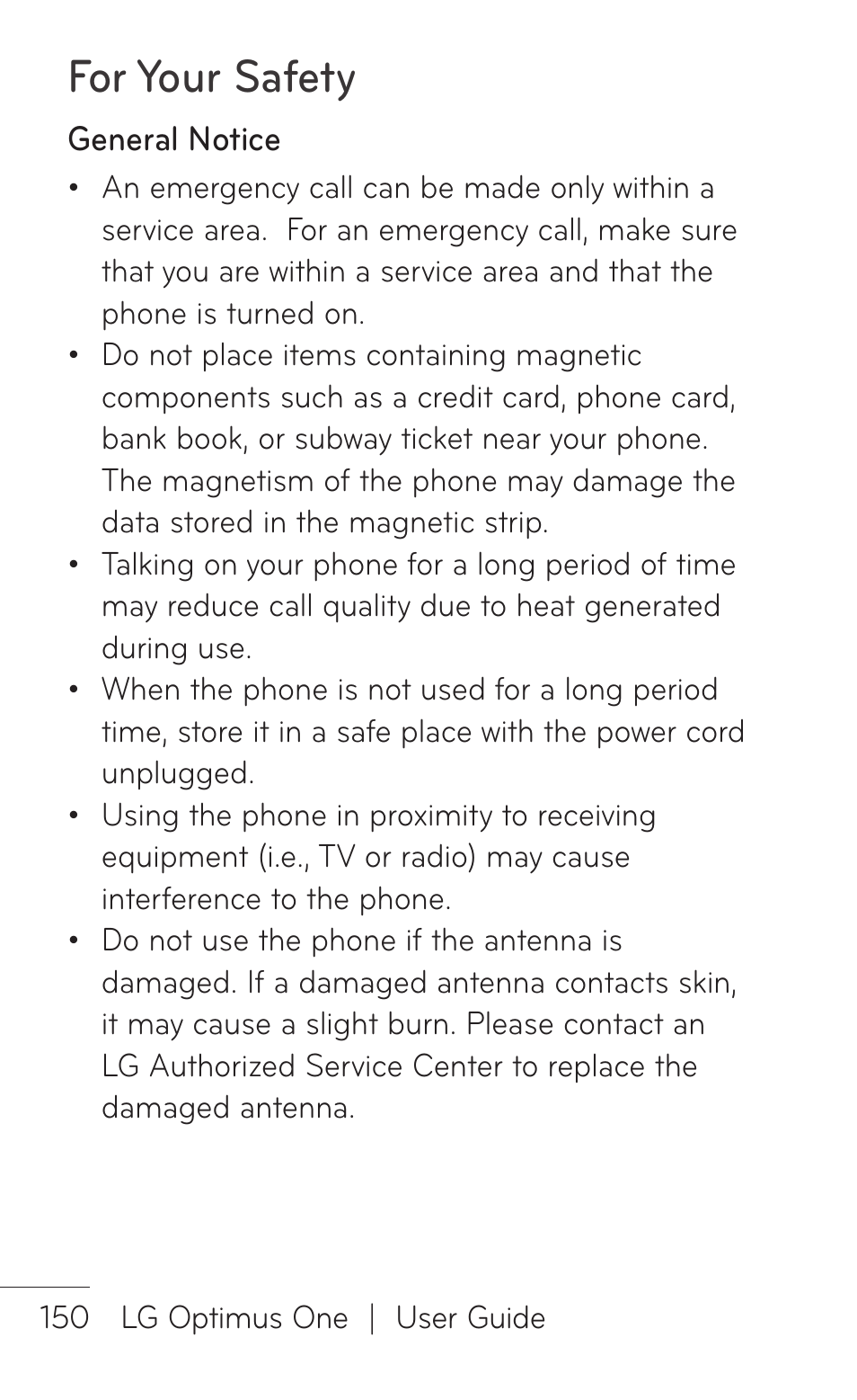 For your safety | LG LGP504 User Manual | Page 150 / 380