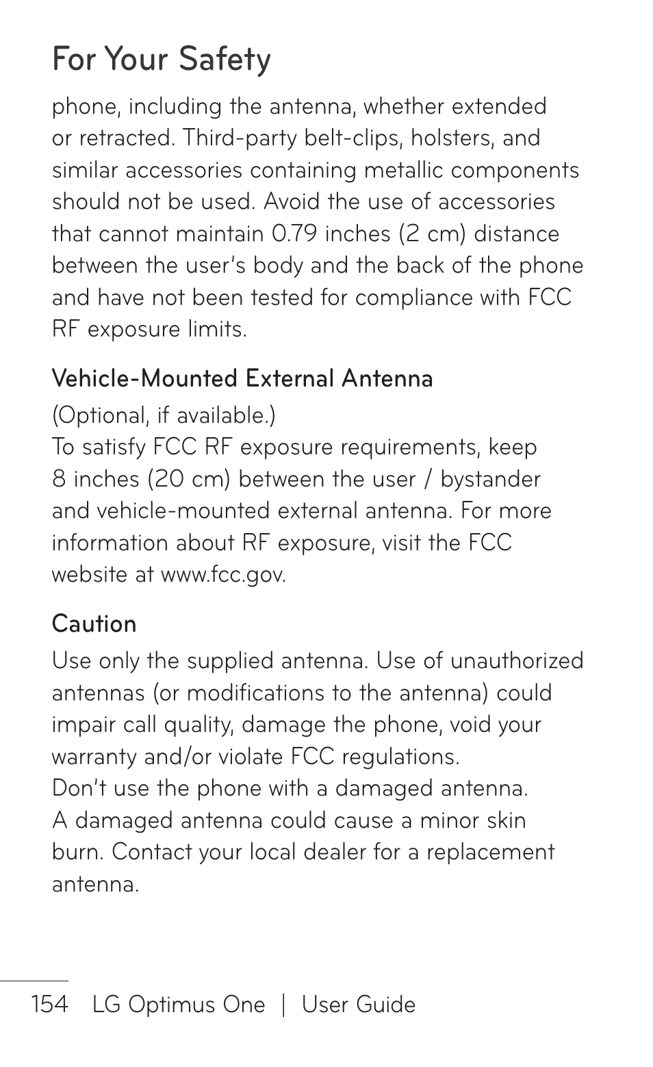 For your safety | LG LGP504 User Manual | Page 154 / 380