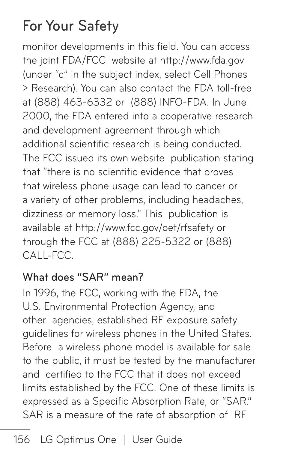 For your safety | LG LGP504 User Manual | Page 156 / 380