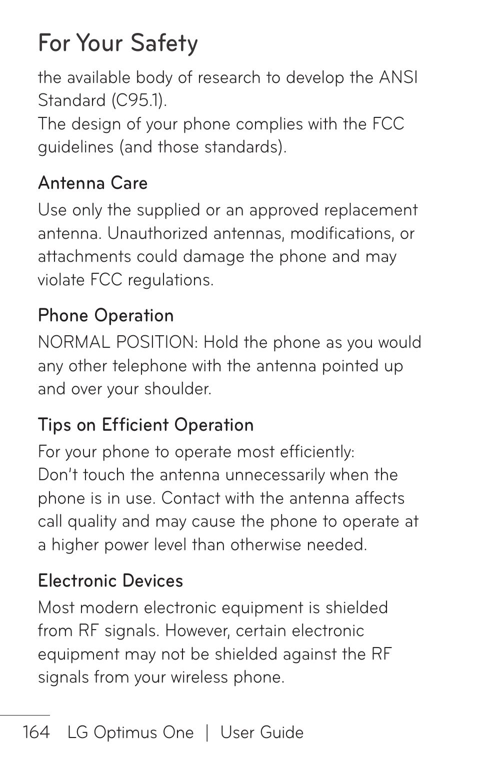 For your safety | LG LGP504 User Manual | Page 164 / 380