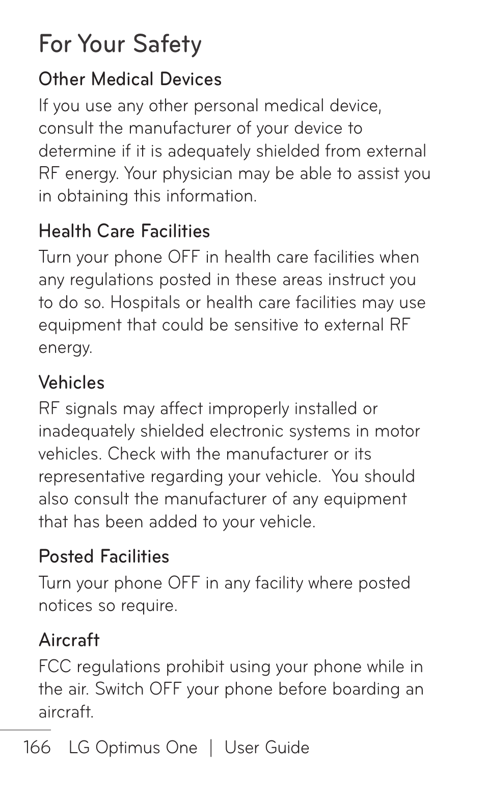 For your safety | LG LGP504 User Manual | Page 166 / 380