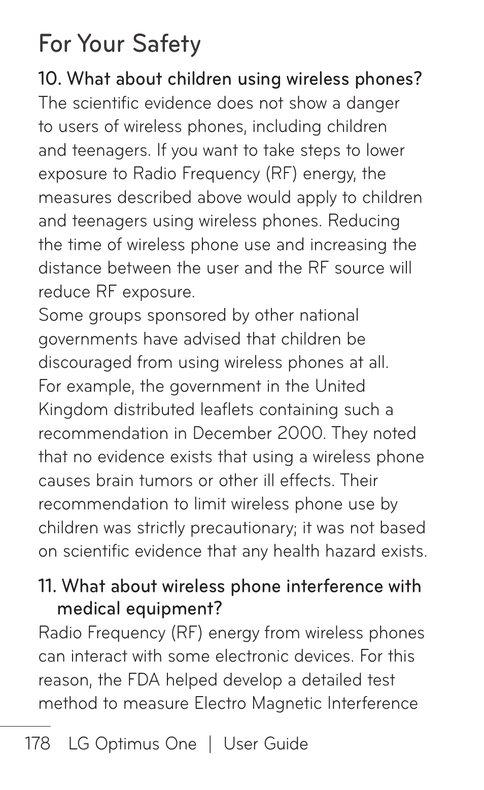 For your safety | LG LGP504 User Manual | Page 178 / 380