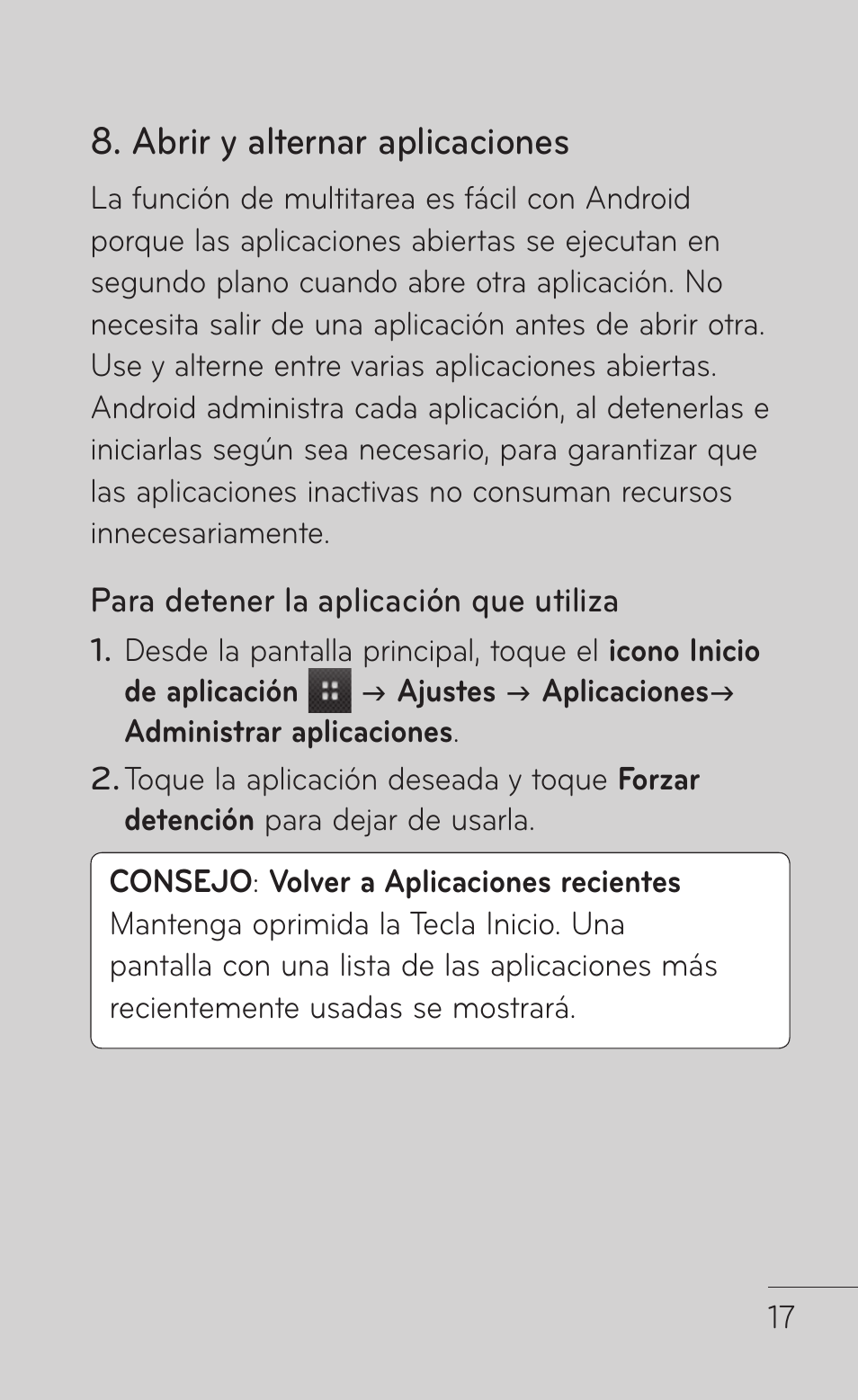 Abrir y alternar aplicaciones | LG LGP504 User Manual | Page 199 / 380