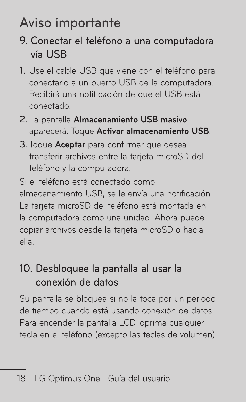 Aviso importante, Conectar el teléfono a una computadora vía usb | LG LGP504 User Manual | Page 200 / 380