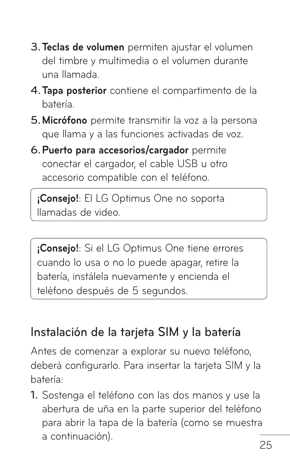 Instalación de la tarjeta sim y la batería | LG LGP504 User Manual | Page 207 / 380