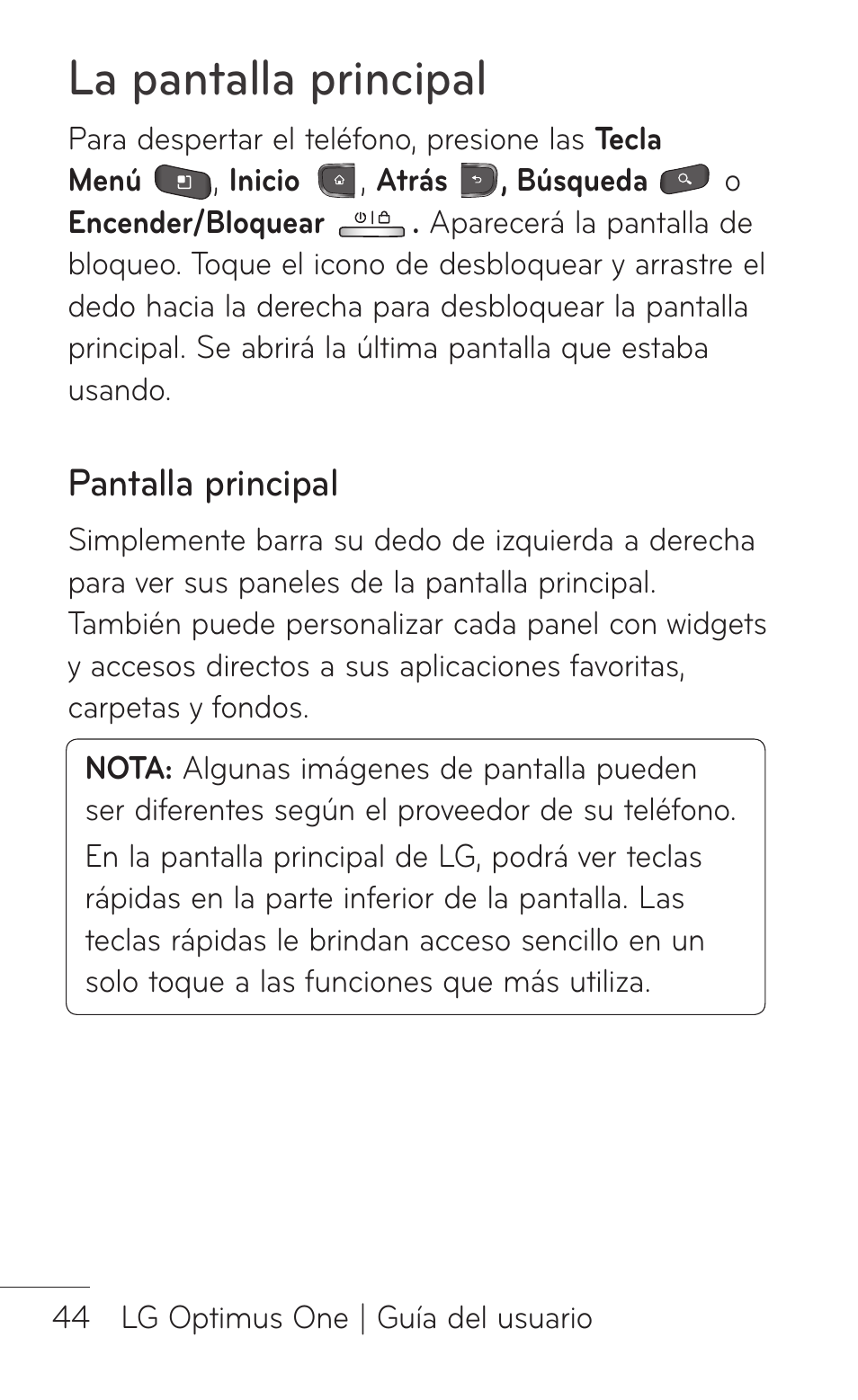 Pantalla principal, La pantalla principal | LG LGP504 User Manual | Page 226 / 380