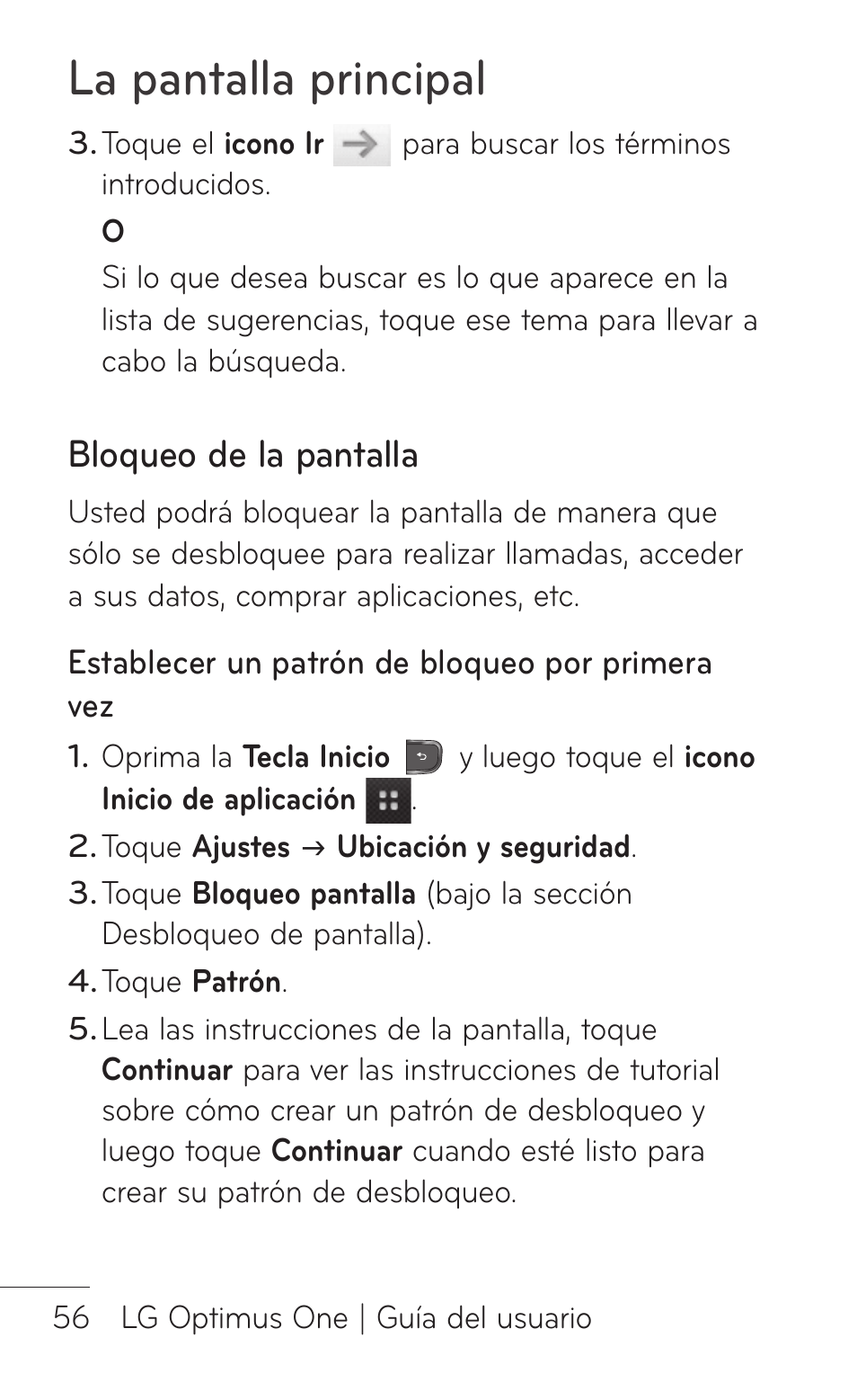 Bloqueo de la pantalla, La pantalla principal | LG LGP504 User Manual | Page 238 / 380