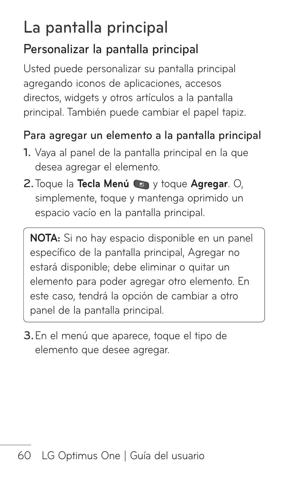 Personalizar la pantalla principal, La pantalla principal | LG LGP504 User Manual | Page 242 / 380