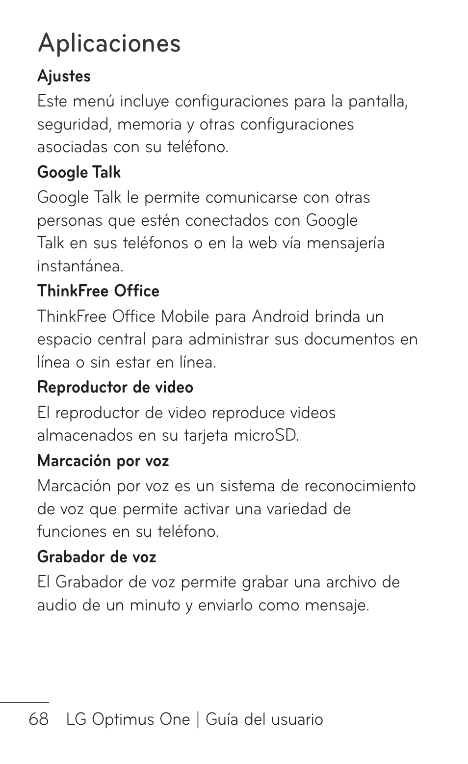 Aplicaciones | LG LGP504 User Manual | Page 250 / 380