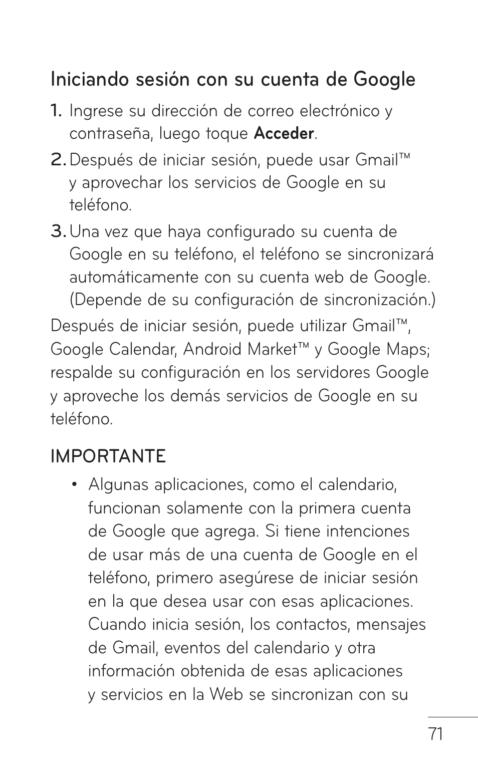 Iniciando sesión con su cuenta de google | LG LGP504 User Manual | Page 253 / 380