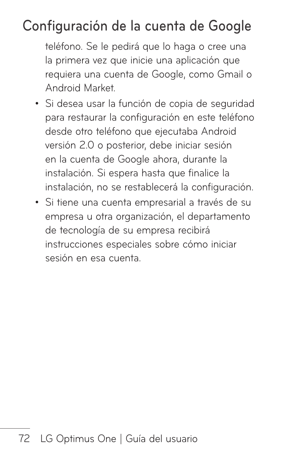 Configuración de la cuenta de google | LG LGP504 User Manual | Page 254 / 380