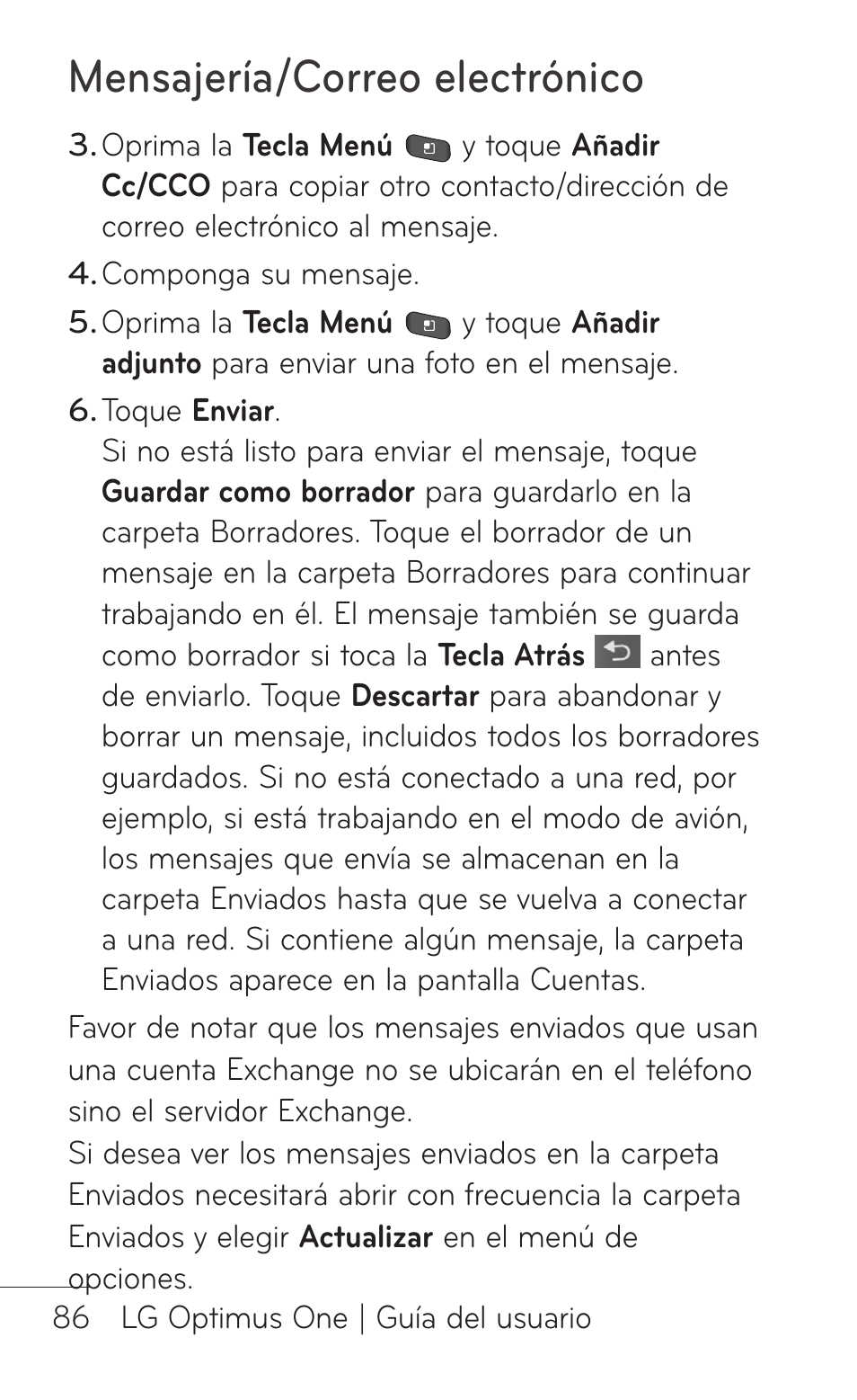 Mensajería/correo electrónico | LG LGP504 User Manual | Page 268 / 380