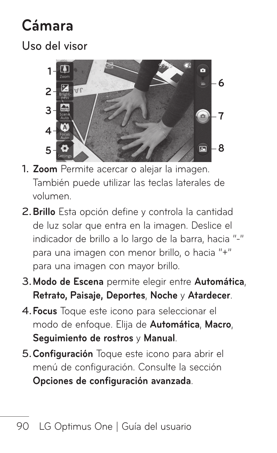 Cámara, Uso del visor | LG LGP504 User Manual | Page 272 / 380