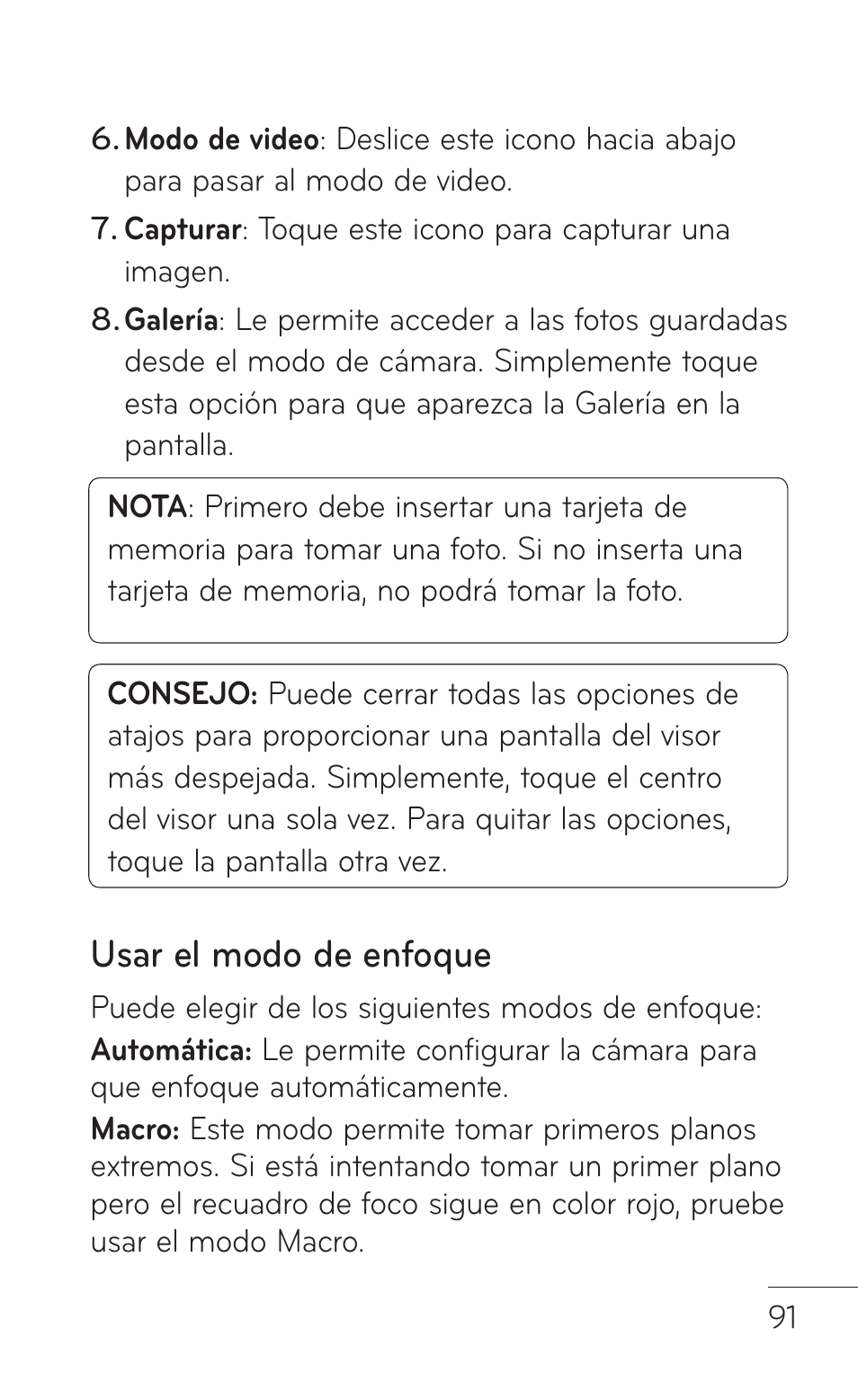 Usar el modo de enfoque | LG LGP504 User Manual | Page 273 / 380