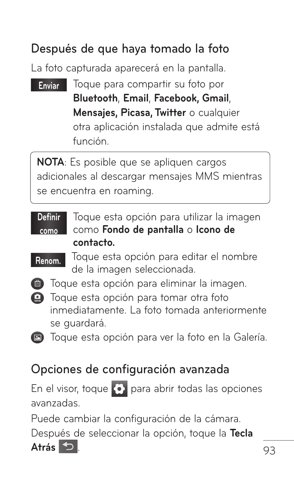 Después de que haya tomado la foto, Opciones de configuración avanzada | LG LGP504 User Manual | Page 275 / 380