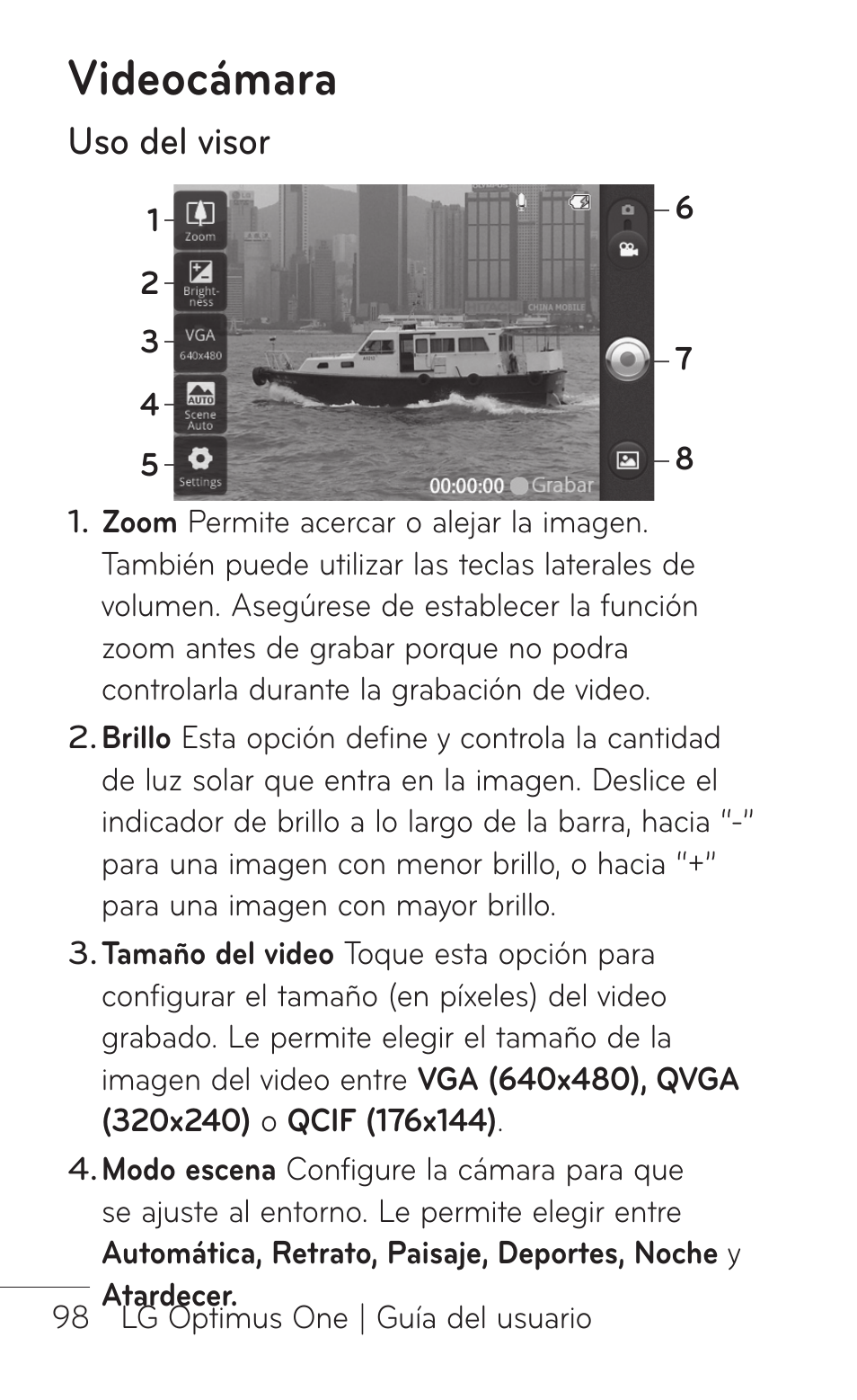 Videocámara, Uso del visor | LG LGP504 User Manual | Page 280 / 380