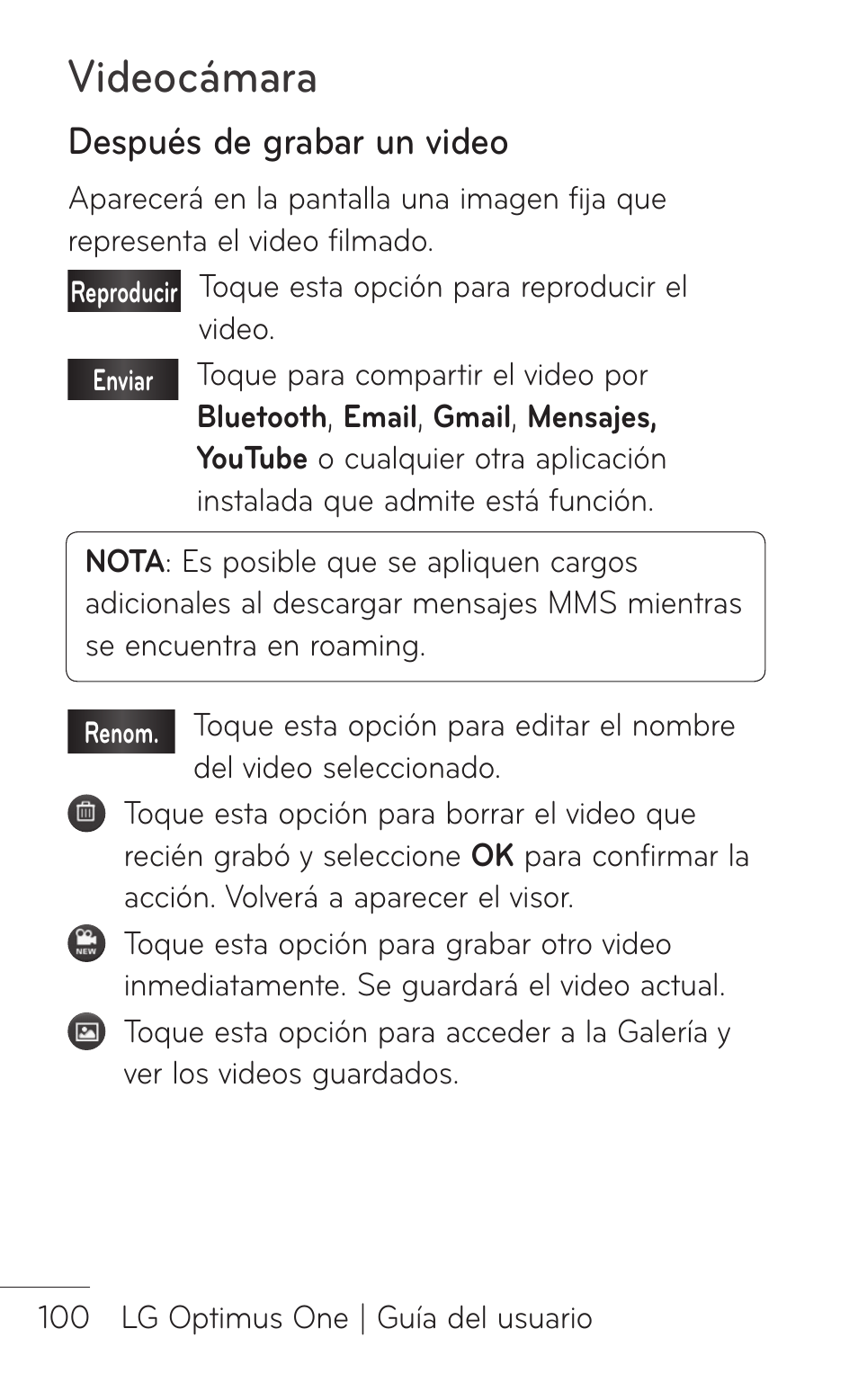 Después de grabar un video, Videocámara | LG LGP504 User Manual | Page 282 / 380