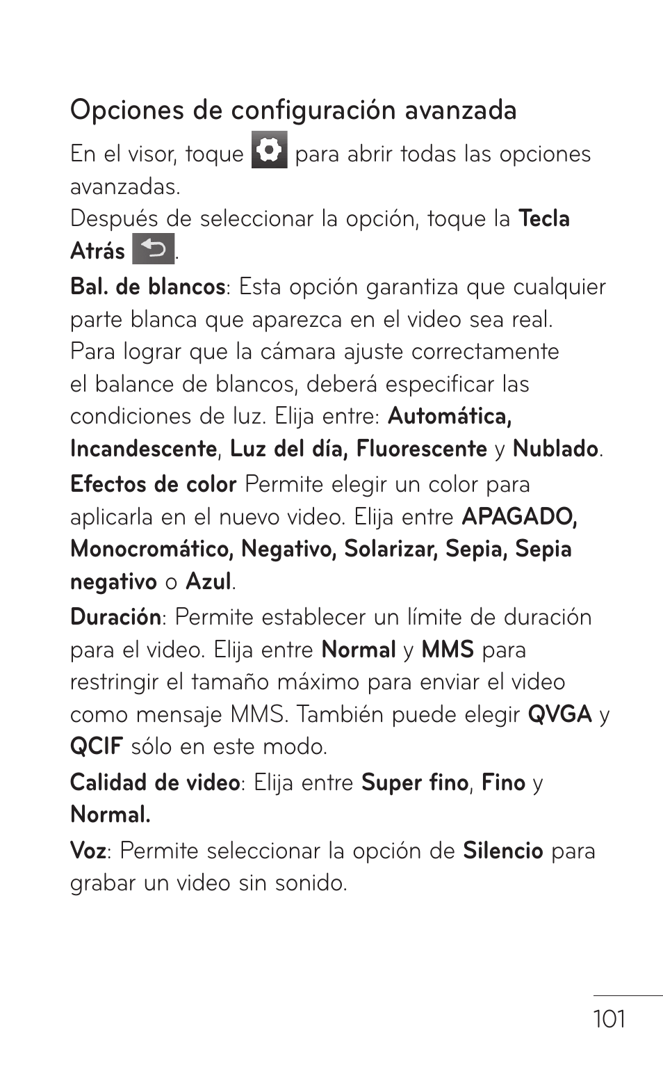 Opciones de configuración avanzada | LG LGP504 User Manual | Page 283 / 380