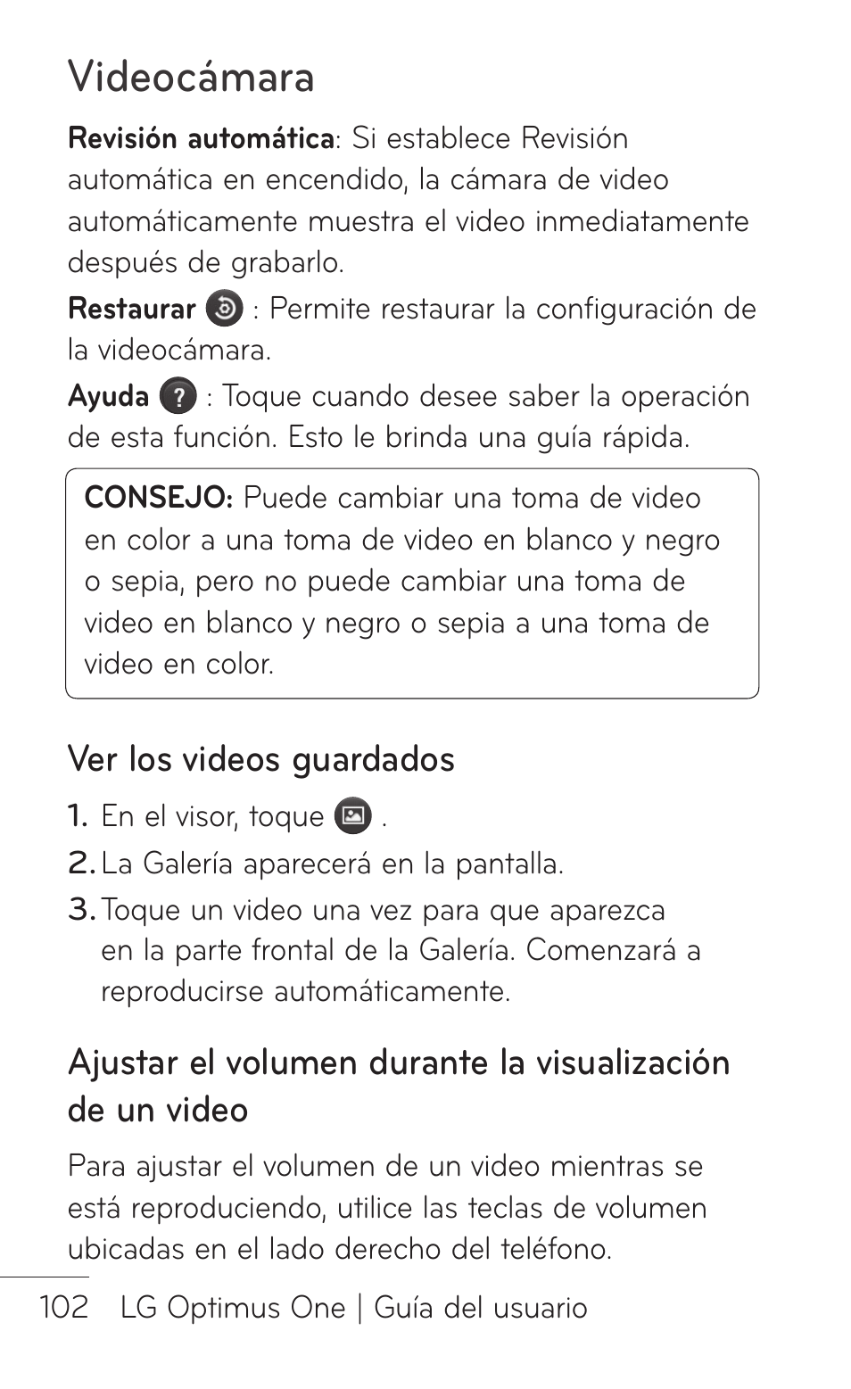 Ver los videos guardados, Videocámara | LG LGP504 User Manual | Page 284 / 380