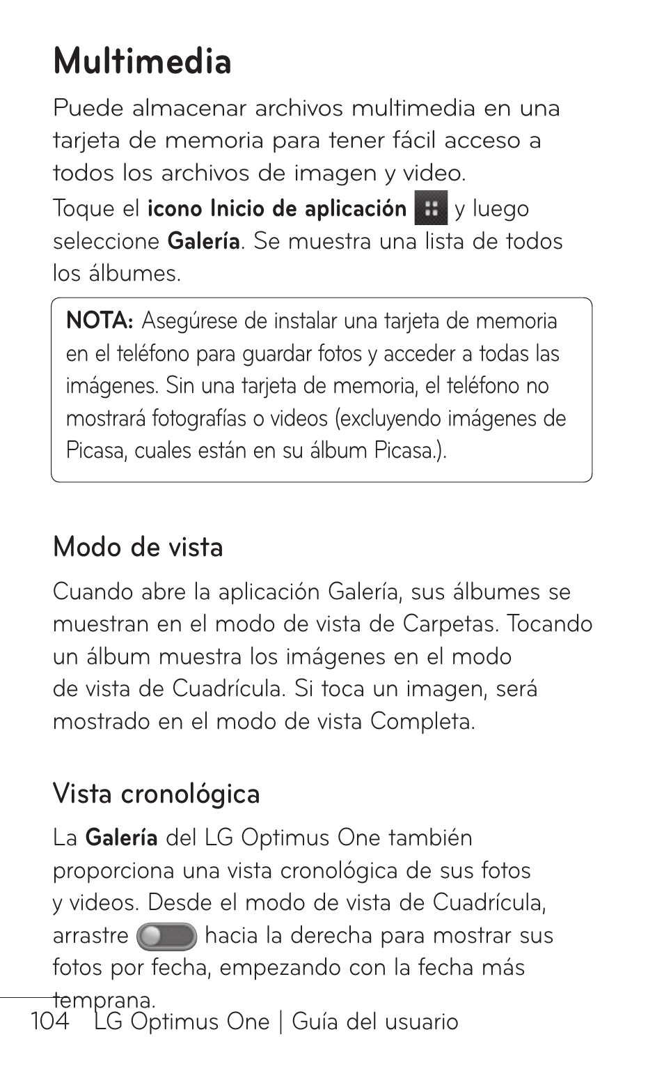 Multimedia, Modo de vista, Vista cronológica | LG LGP504 User Manual | Page 286 / 380