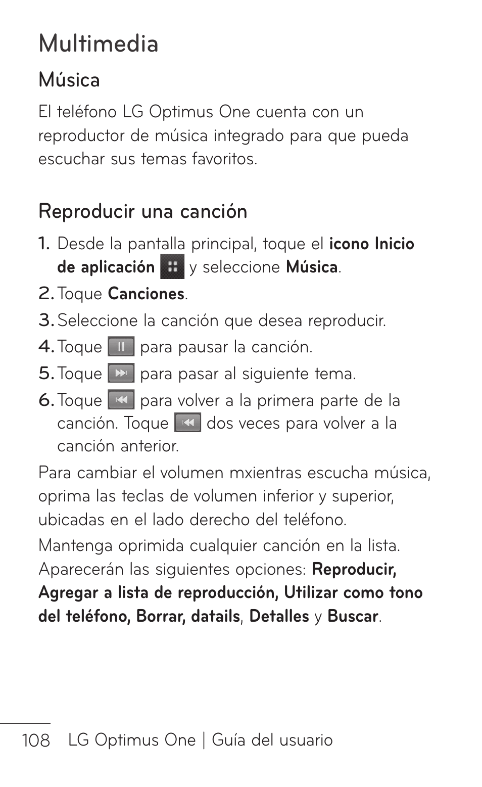 Música, Reproducir una canción, Multimedia | LG LGP504 User Manual | Page 290 / 380