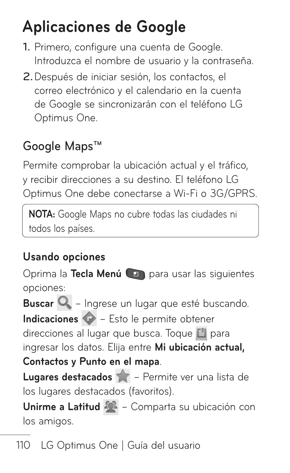 Aplicaciones de google, Google maps | LG LGP504 User Manual | Page 292 / 380