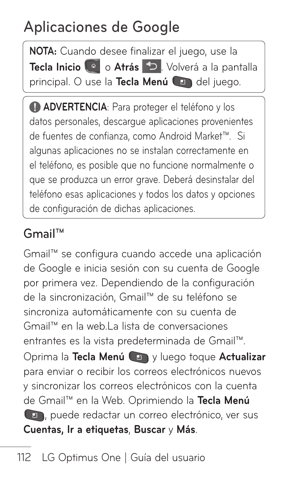 Gmail, Aplicaciones de google | LG LGP504 User Manual | Page 294 / 380