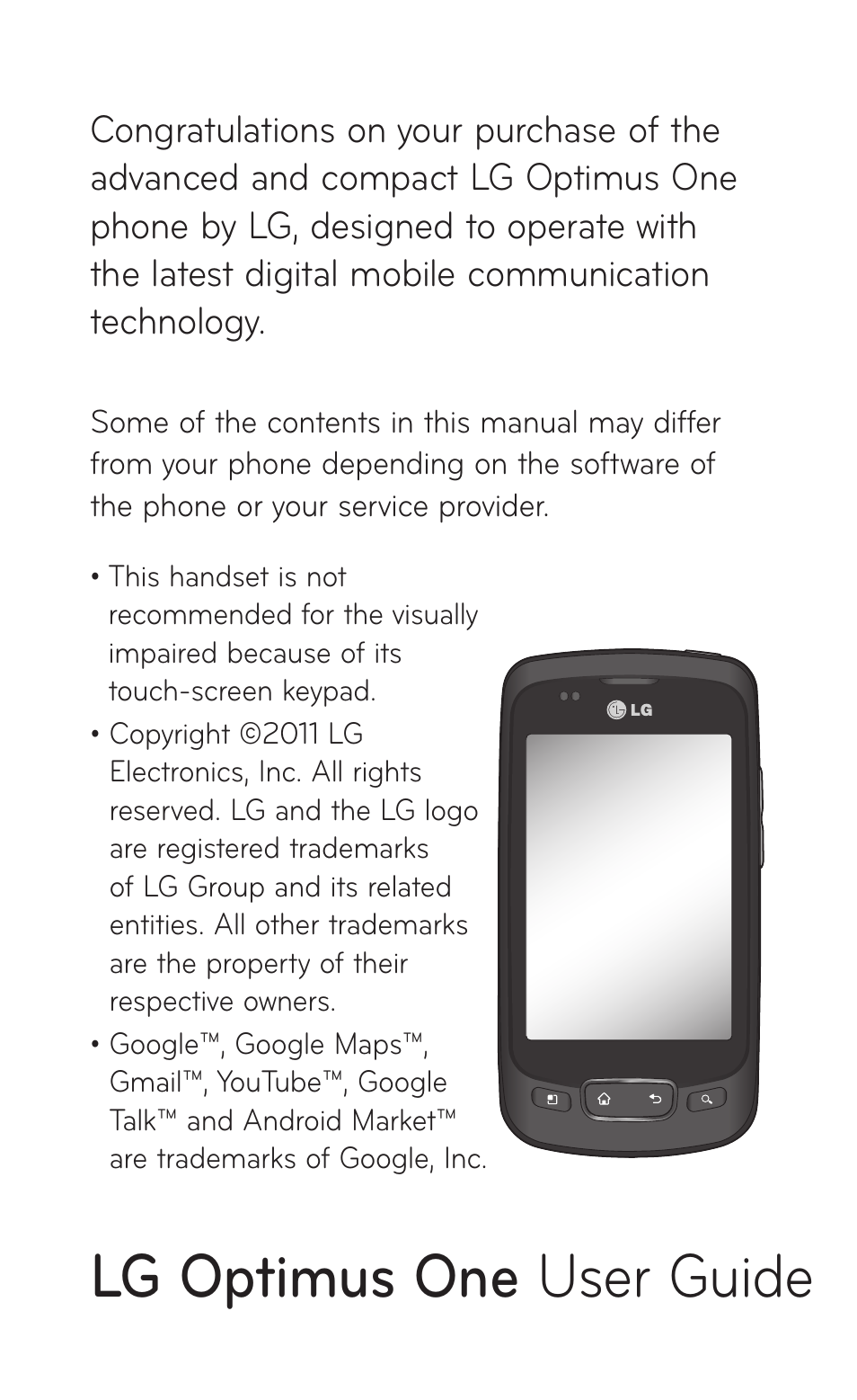 Lg optimus one user guide | LG LGP504 User Manual | Page 3 / 380