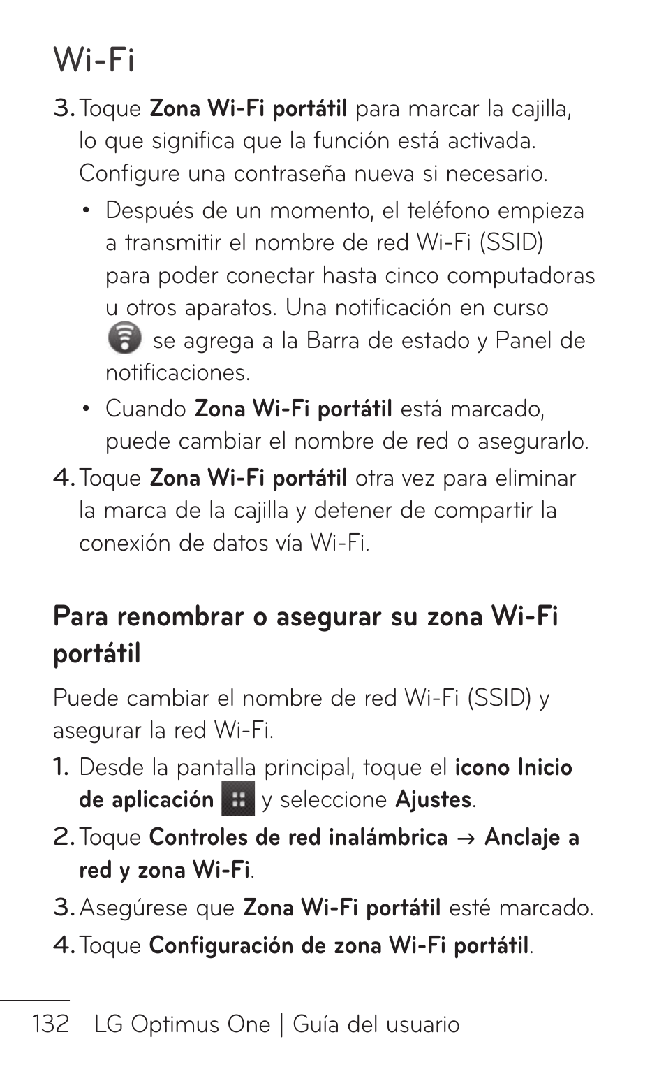 Wi-fi, Para renombrar o asegurar su zona wi-fi portátil | LG LGP504 User Manual | Page 314 / 380