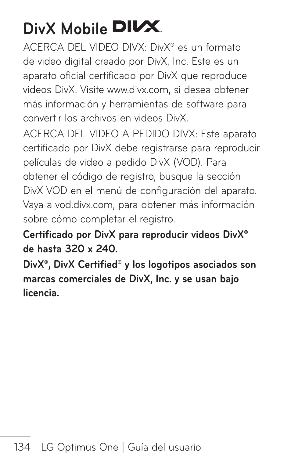 Divx mobile | LG LGP504 User Manual | Page 316 / 380