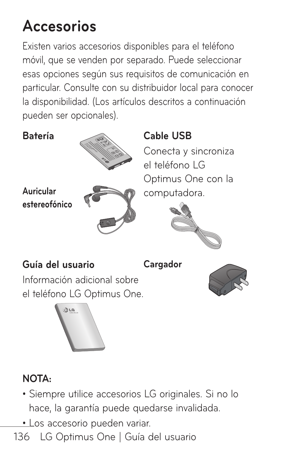 Accesorios | LG LGP504 User Manual | Page 318 / 380