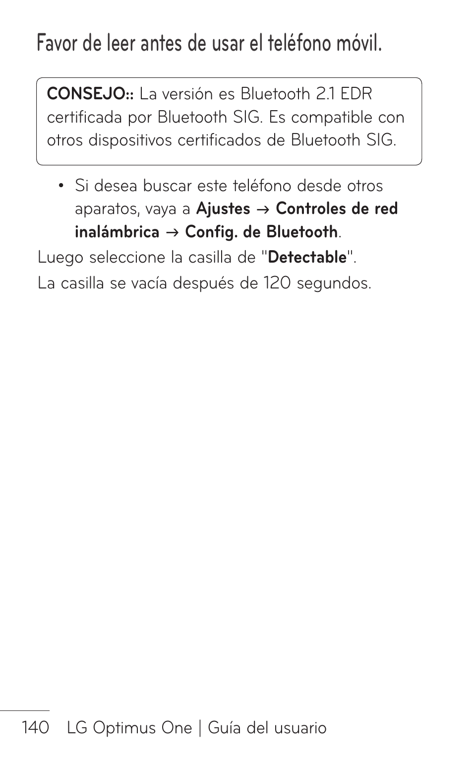 Favor de leer antes de usar el teléfono móvil | LG LGP504 User Manual | Page 322 / 380